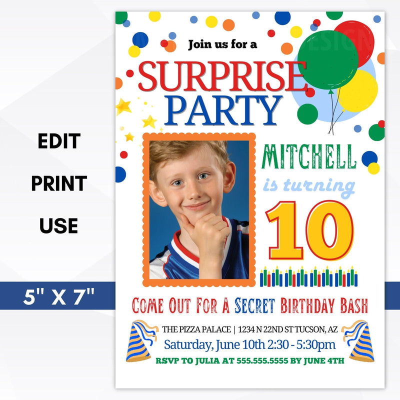 boys surprise party invitation
