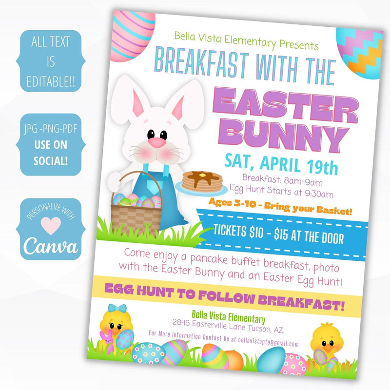editable breakfast with the Easter Bunny invitation template