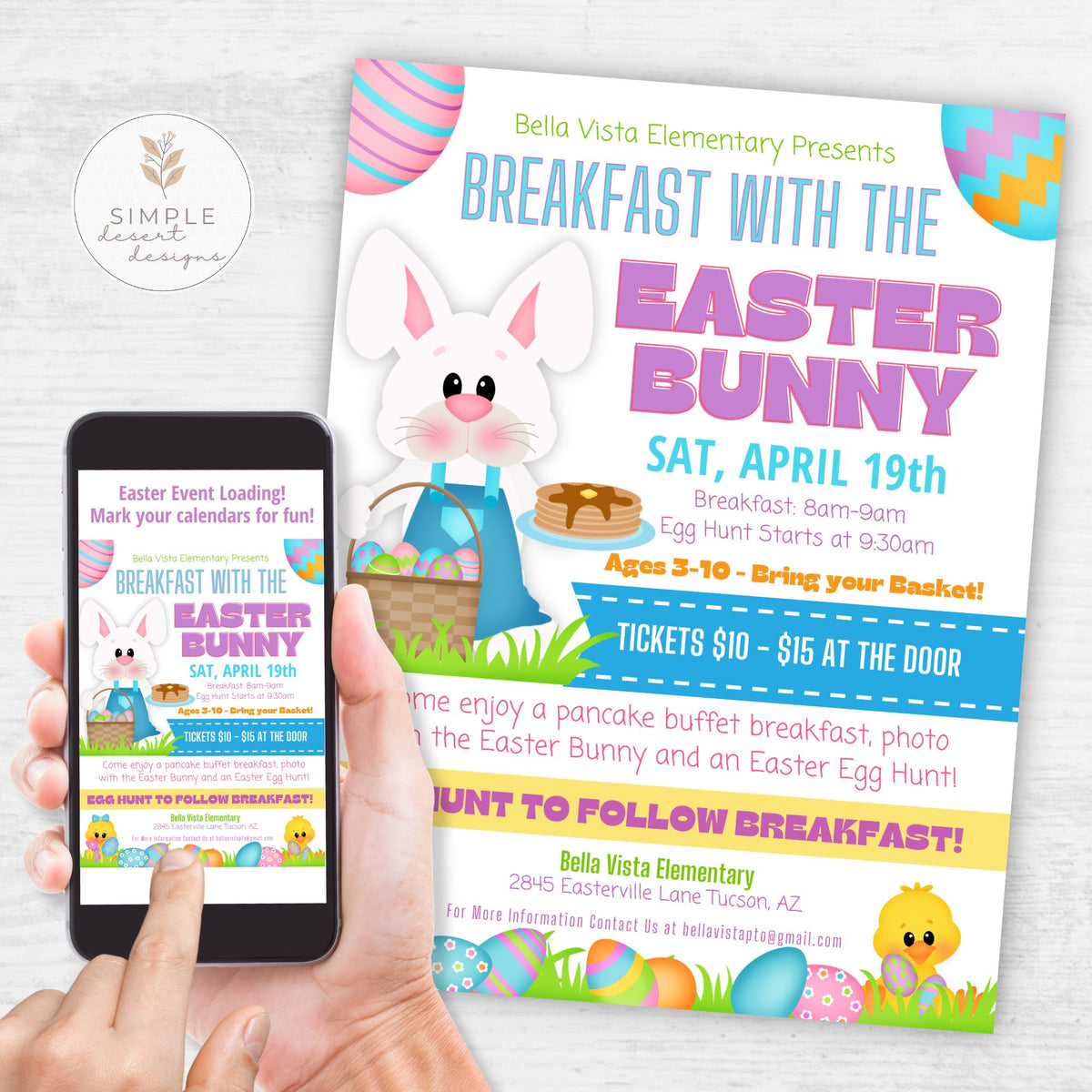 Breakfast Easter Bunny Flyer Template - Simple Desert Designs