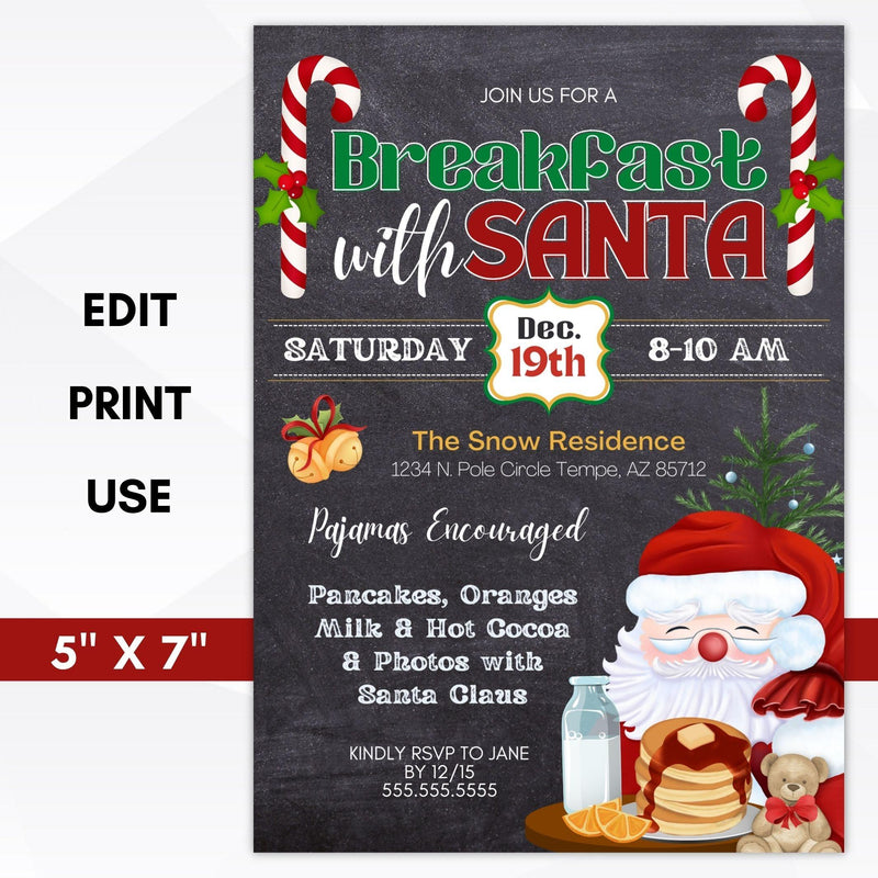 breakfast with santa kids party invitation