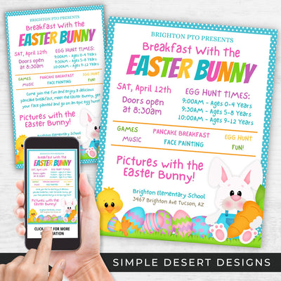 cute and colorful breakfast with the easter bunny fundraiser flyer set for school church or community fundraising event