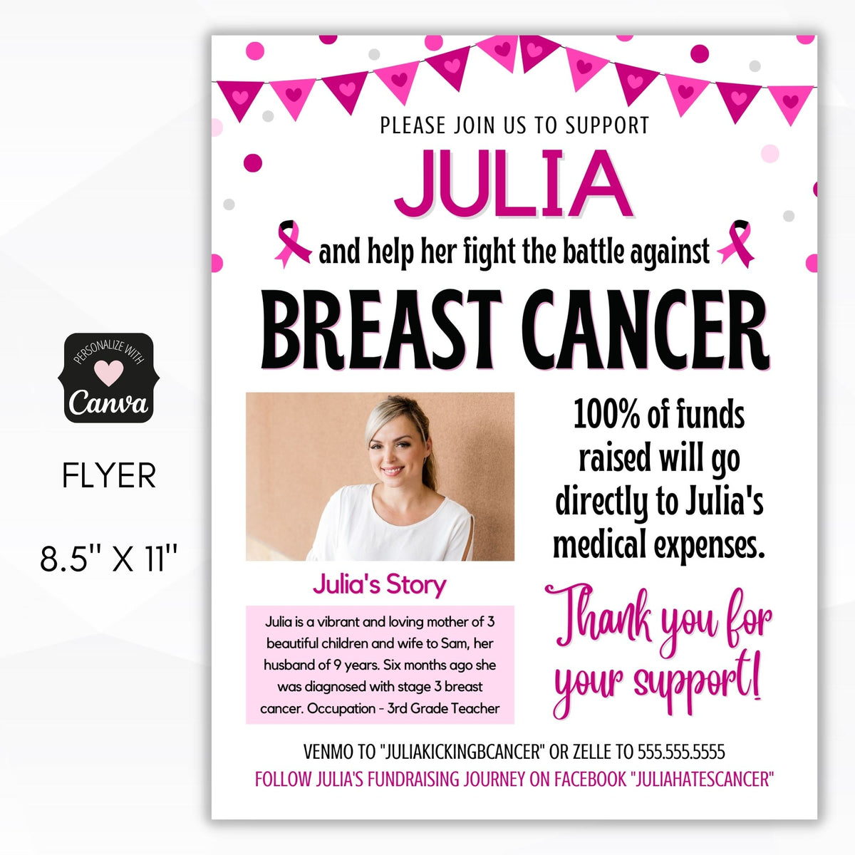 Cancer Raffle Breast Cancer Fundraiser Flyer Template - Simple Desert Designs