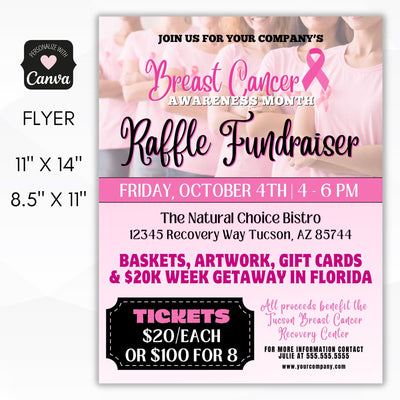 personalize breast cancer flyers for fundraiser or awareness event for cancer victims or survivors