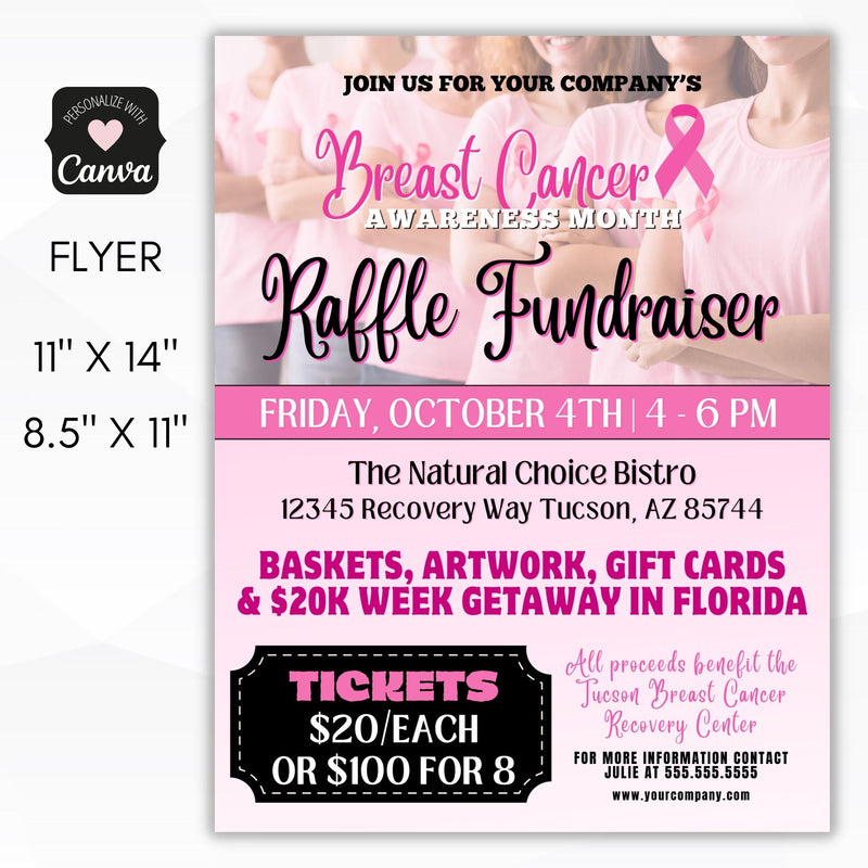 personalize breast cancer flyers for fundraiser or awareness event for cancer victims or survivors