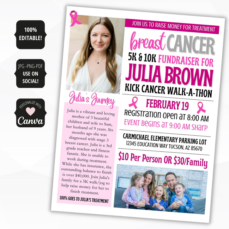 digital and printed breast cancer fundraiser flyers