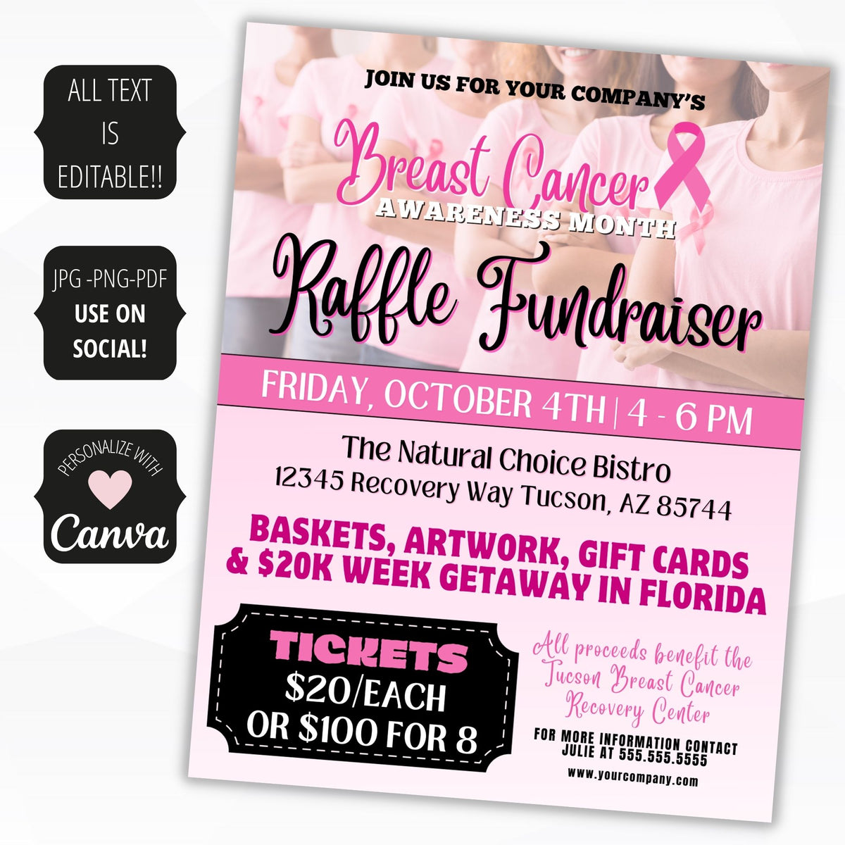 Cancer Raffle Breast Cancer Fundraiser Event Flyer Template - Simple Desert Designs