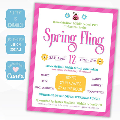 spring dance craft fair bazaar festival invitation flyer set school pto community church printable
