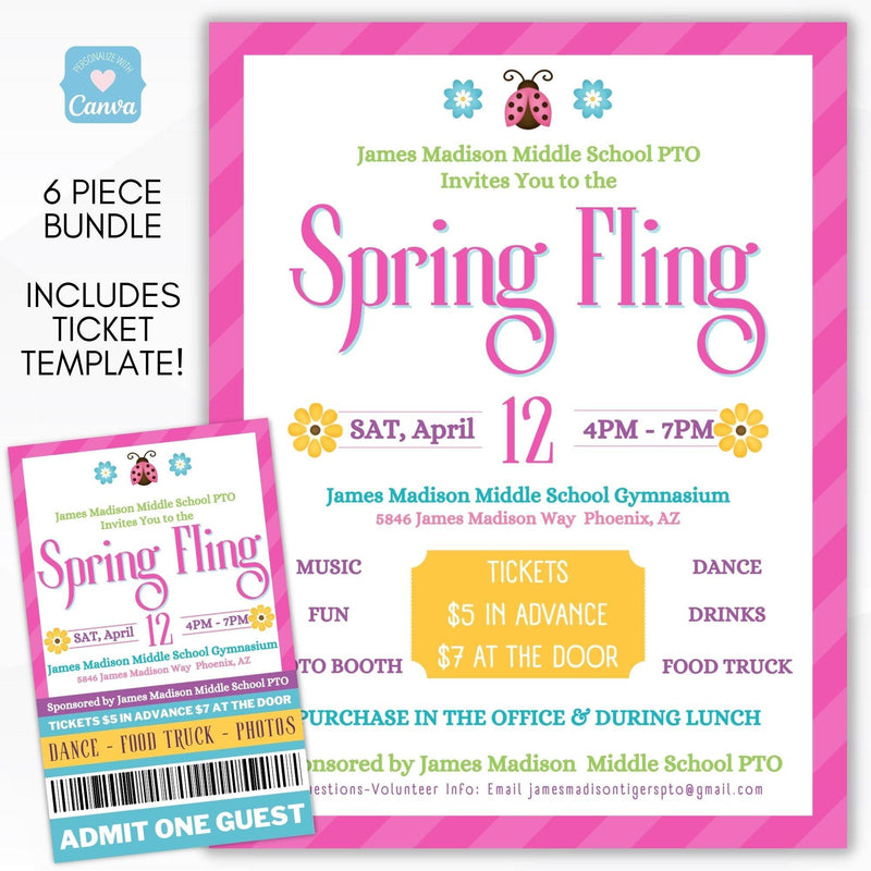 spring fling daddy daughter dance flyer set editable templates