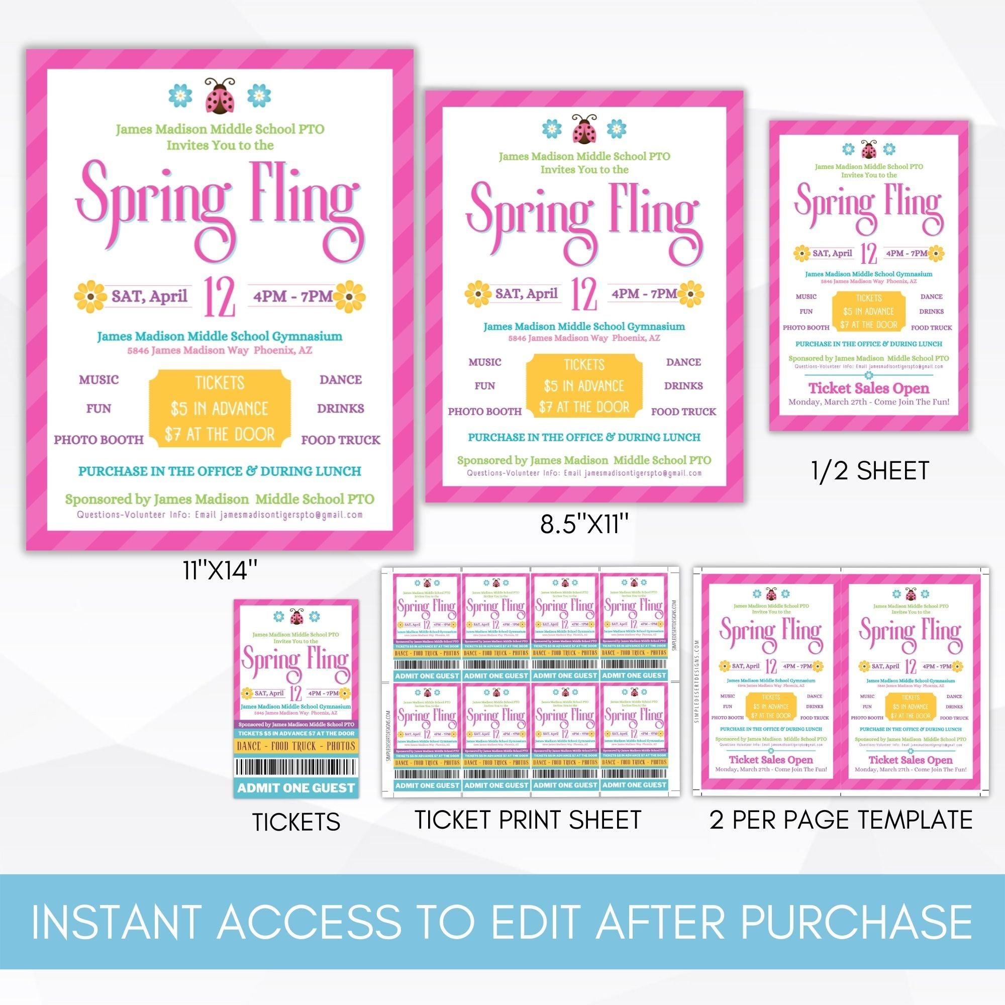 spring fling invitation template daddy daughter dance editable template school pto church community center