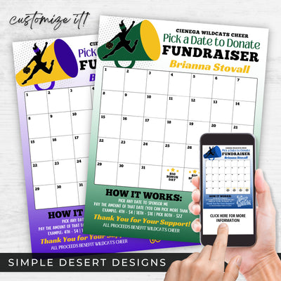 affordable cheerleader fundraiser calendar with pick a date to donate theme