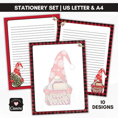 christmas gnome stationery journal paper lined and unlined