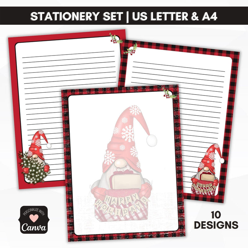 christmas gnome stationery journal paper lined and unlined