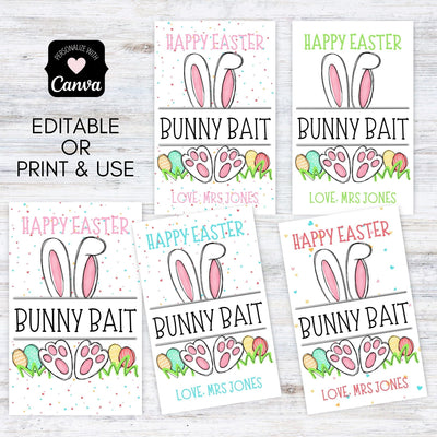 Easter bunny bait favor tags printable easter gift tags for student, teacher, nurse, coworker or bunny themed party favors