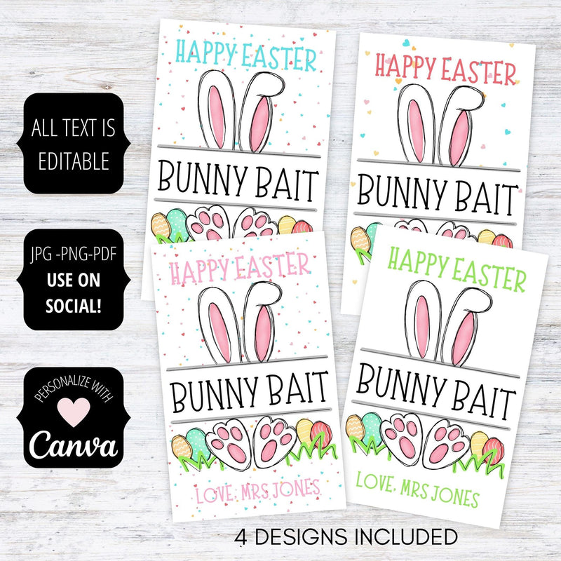 printable editable easter tags Easter bunny bait favor treat bag tags