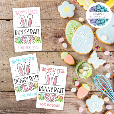 cute bunny bait easter tags with treat bag goodies