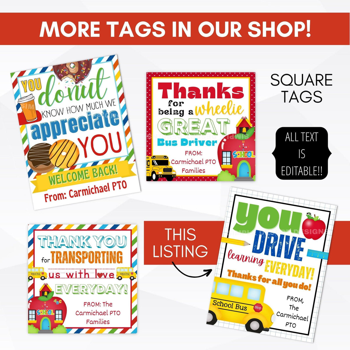 Cute Bus Driver Appreciation Tag Template - Simple Desert Designs