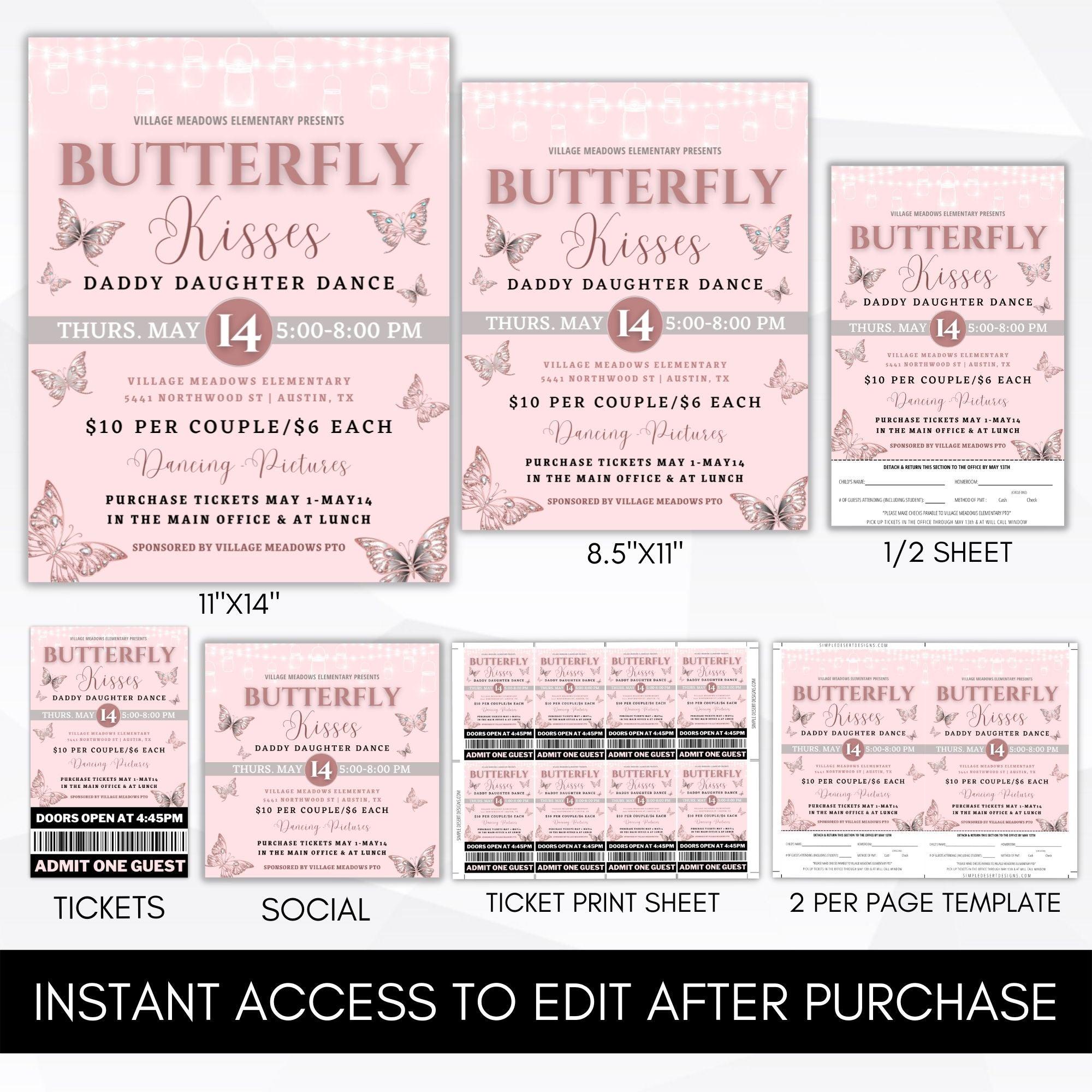 editable printable template digital download school pto dance flyer poster sign ticket order form bundle