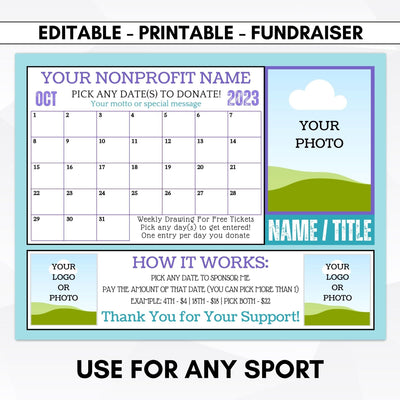 Calendar Fundraiser Templates Any Sport – Simple Desert Designs