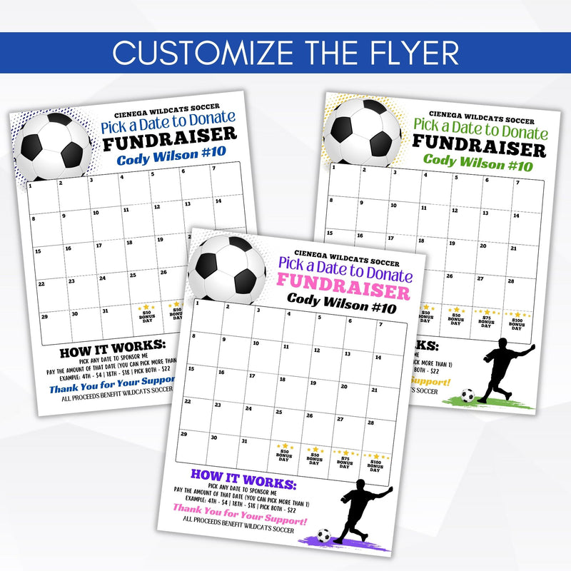 pick a day to donate calendar fundraiser for soccer