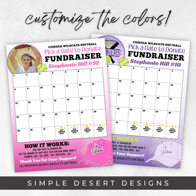 fully customizable softball calendar fundraiser with space for photo