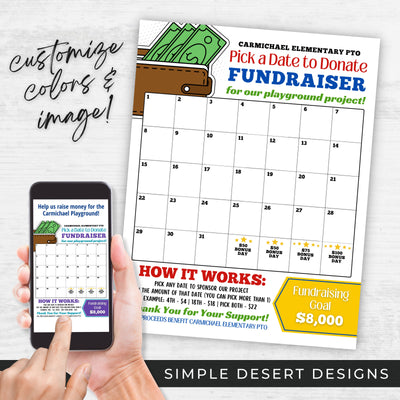 fully editable calendar fundraiser pick a date to donte template