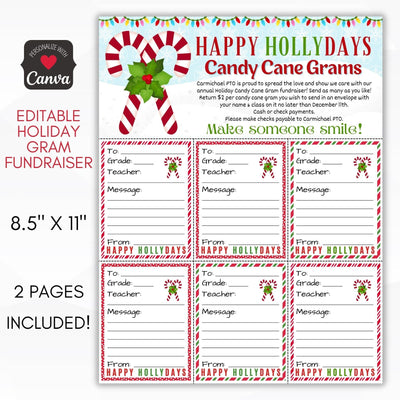 candy cane grams fundraiser sheet
