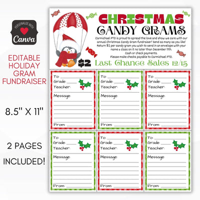christmas candy gram fundraiser sheet