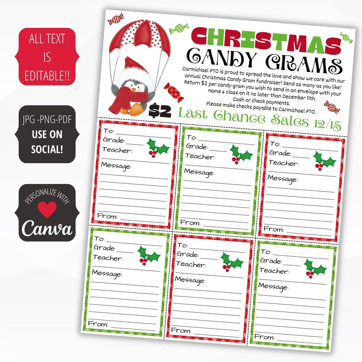 Christmas Candy Gram Fundraiser Sheets - Simple Desert Designs