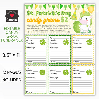 Candy Gram Fundraiser Sheet St Patricks Day
