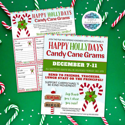 candy gram fundraiser flyers on table with cane canes