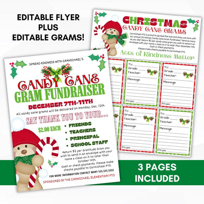 candy cane grams fundraiser flyer and candy gram sheet set