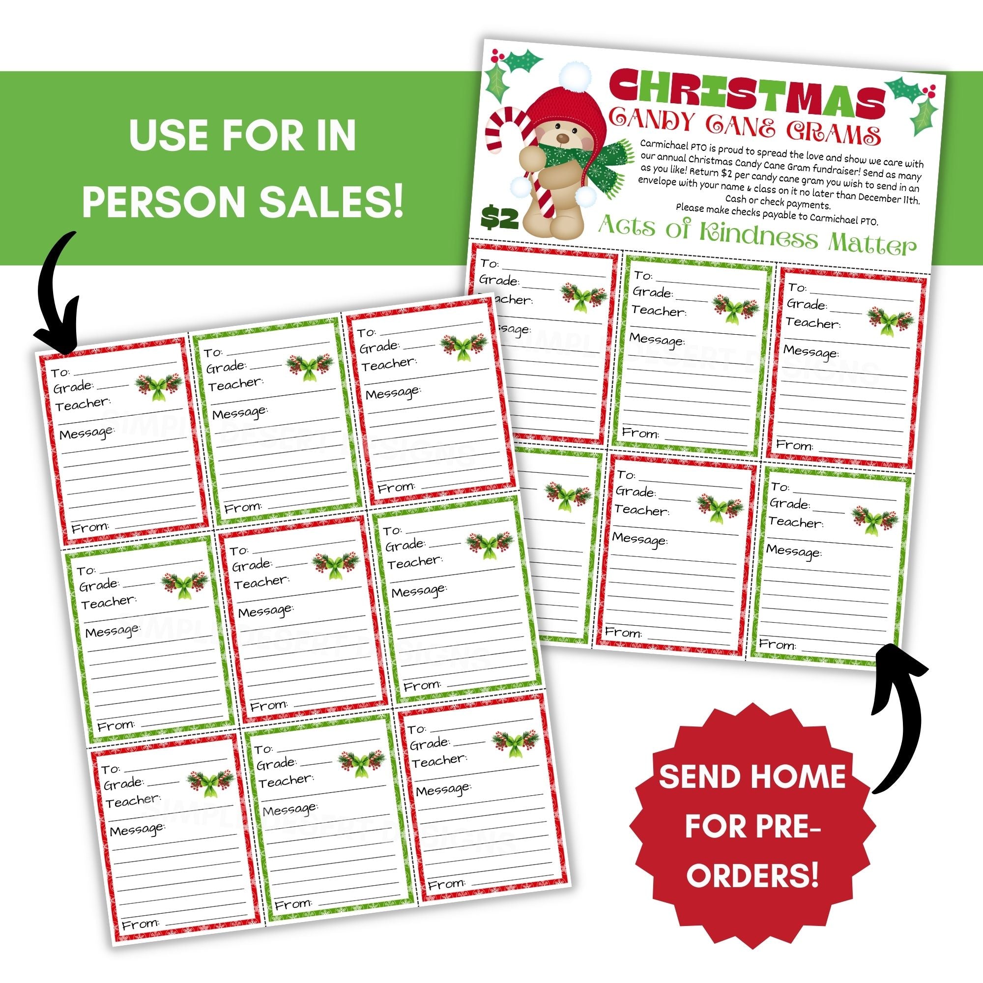 candy cane grams fundraiser sheets