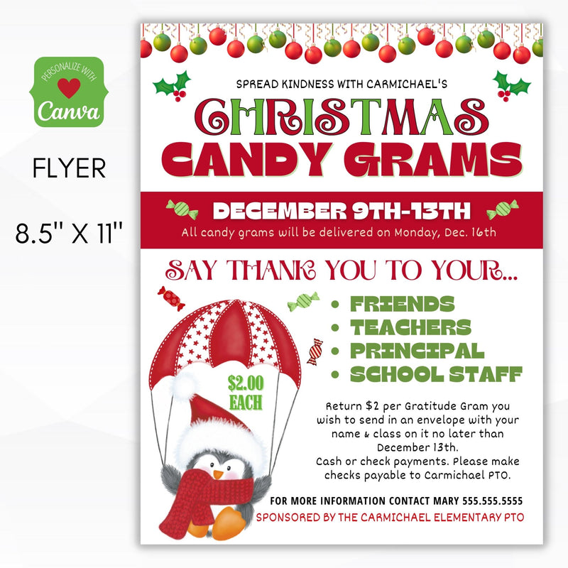 candy gram flyer for christmas holiday fundraising