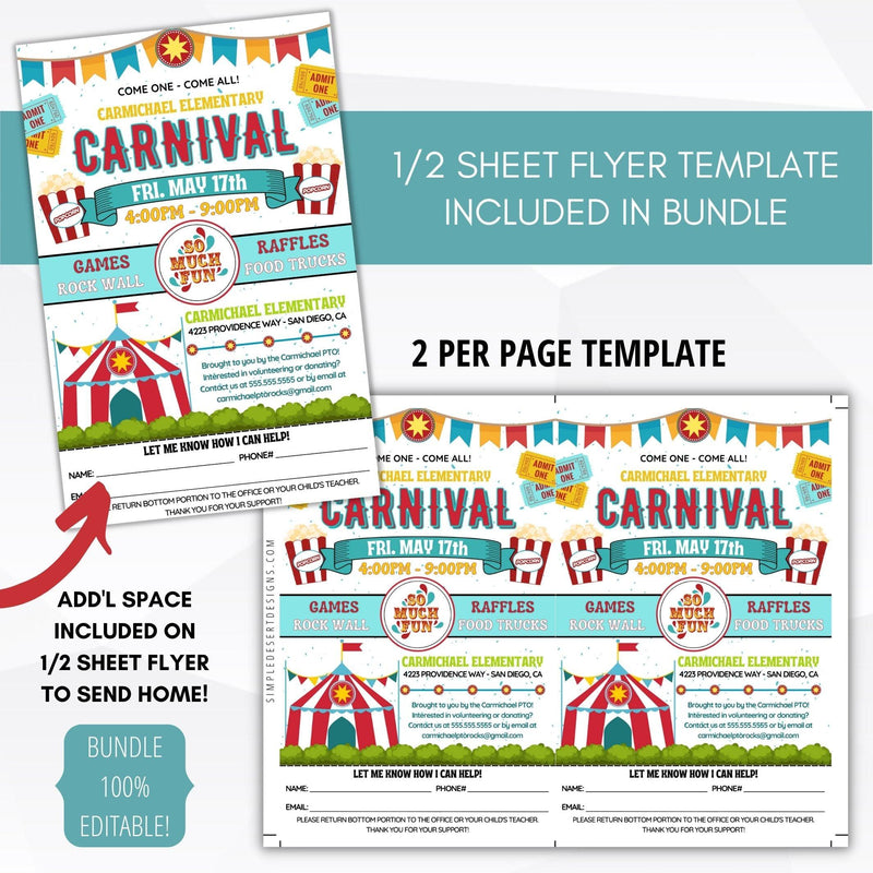 editable printable school carnival poster sign set with take home flyer
