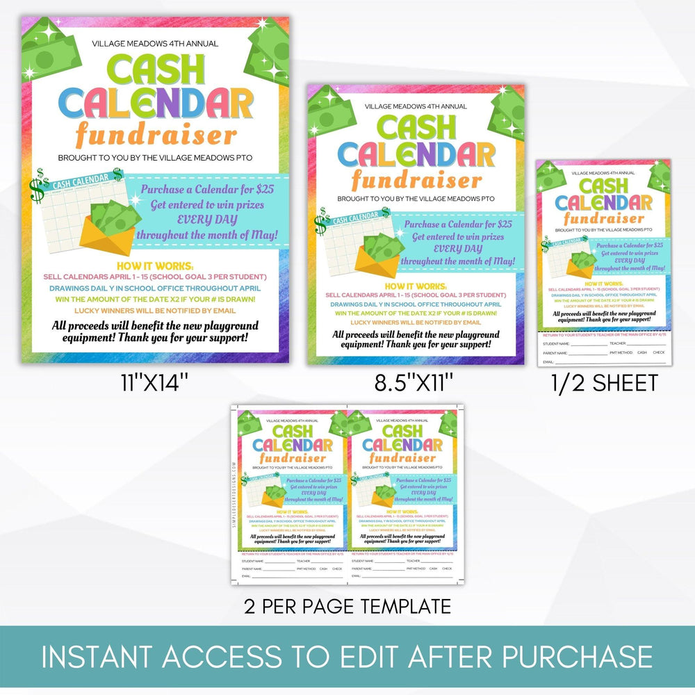 Cash Calendar Fundraiser Flyer Bundle - Simple Desert Designs