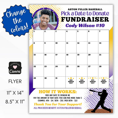 cash calendar fundraiser template for baseball teams