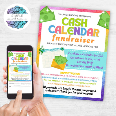 customizable cash calendar fundraiser template for school church work sports