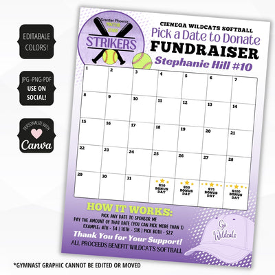 easy color changing cash calendar fundraiser for softball teams