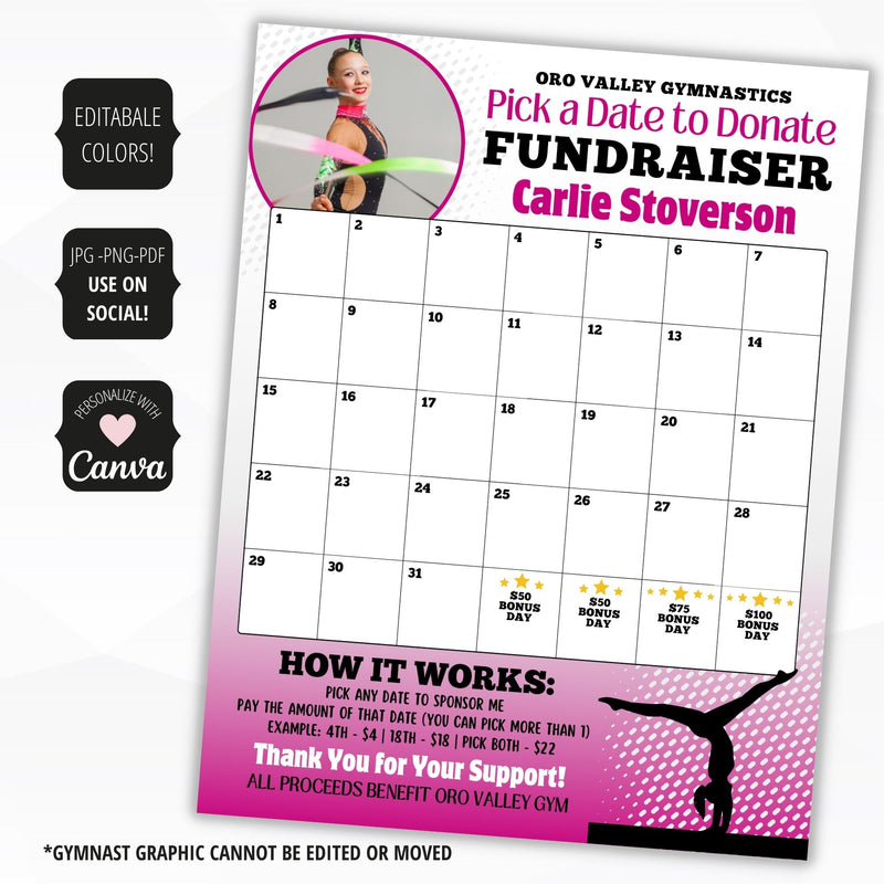 cash calendar fundraiser template for gymnastics