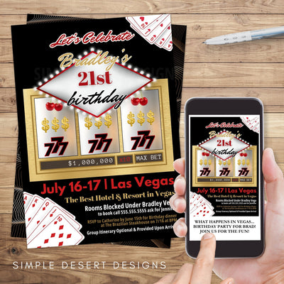 modern casino theme party invitation for destination or getaway party