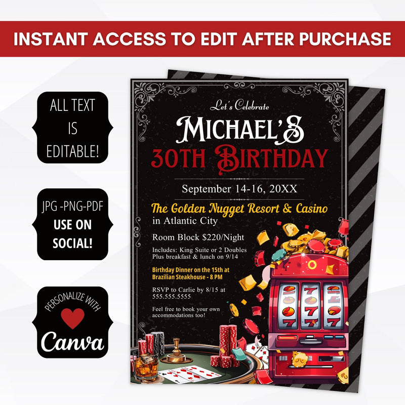 casino theme poker and slot machine party invites