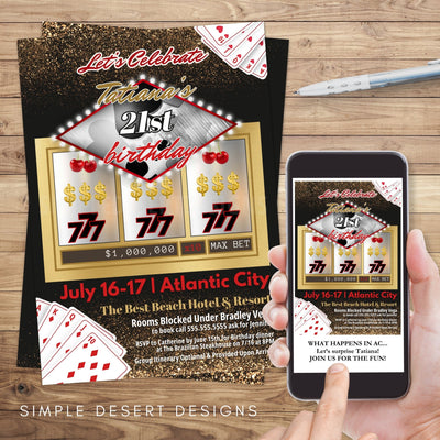 elegant casino party theme invitation in digital and printed invite