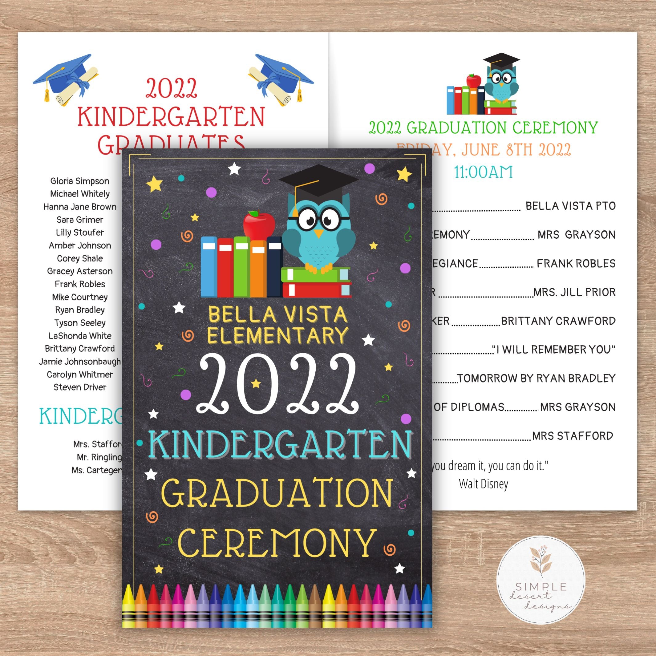 elementary graduation program template featuring chalkboard background and cute owl