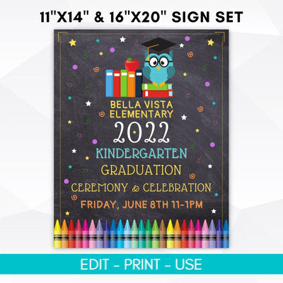 daycare preschool elementary kindergarten graduation ceremony sign set editable printable template