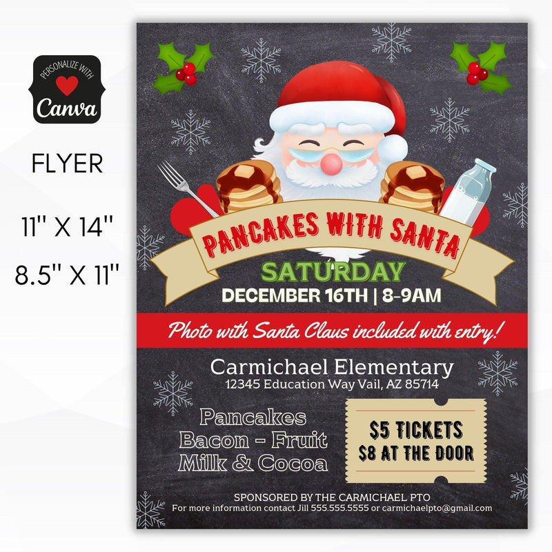 chalkboard pancakes with santa fundraiser flyer invitation