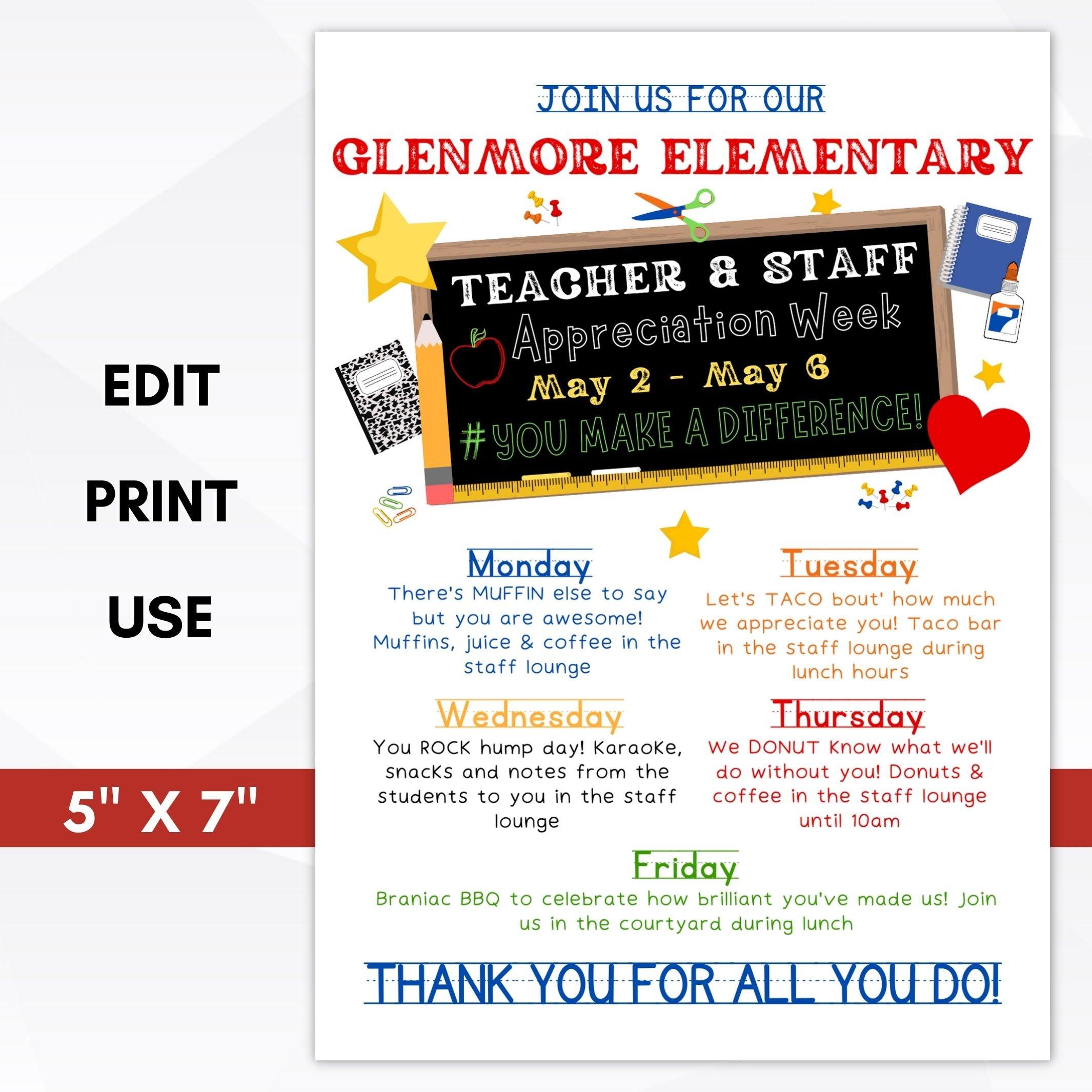 school pto teacher appreciation week invitation editable template