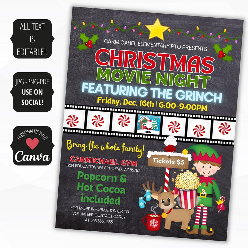 christmas family movie night invitation