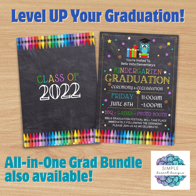 customizable graduation ceremony invitation with cute owl and crayons