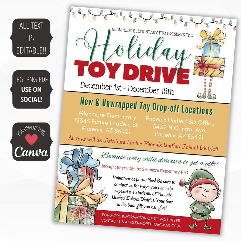 editable christmas toy drive flyer