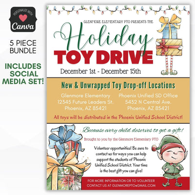 holiday toy drive flyer editable template